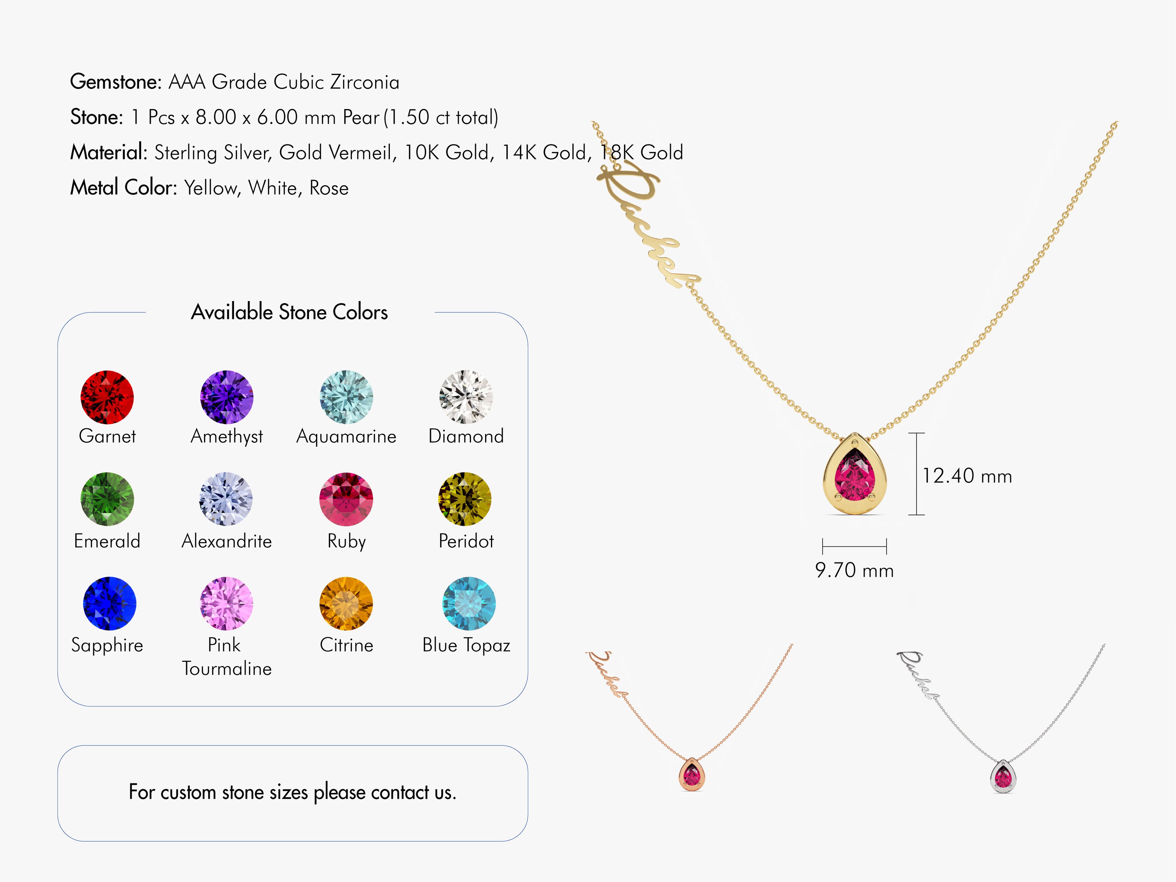 Pear Ruby Birthstone Name Necklace