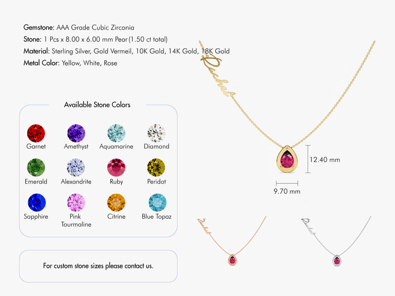 Pear Ruby Birthstone Name Necklace