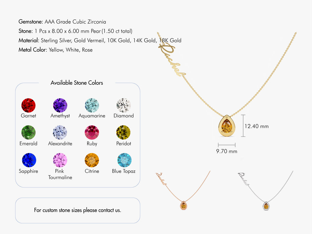 Pear Citrine Birthstone Name Necklace