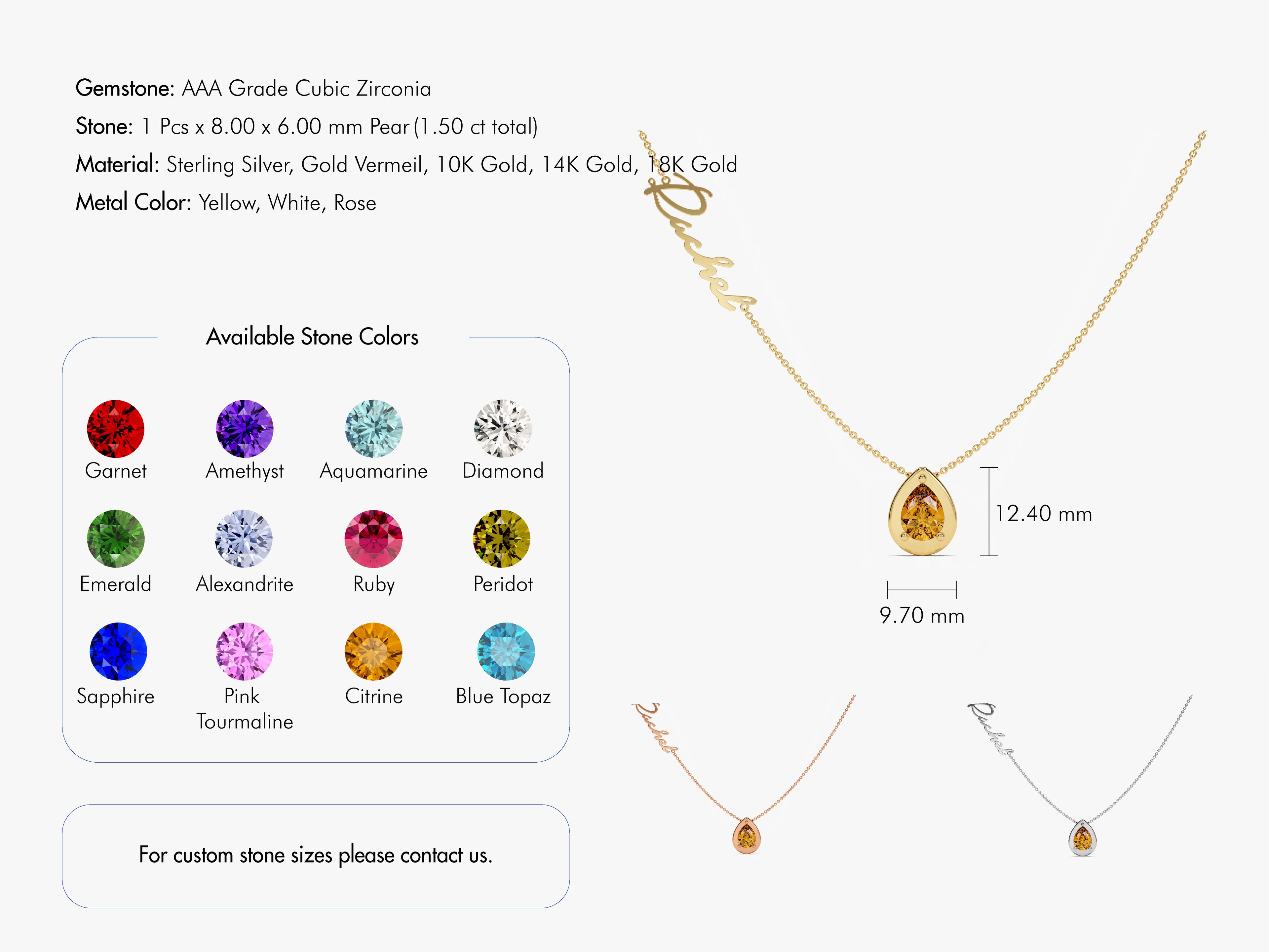 Pear Citrine Birthstone Name Necklace