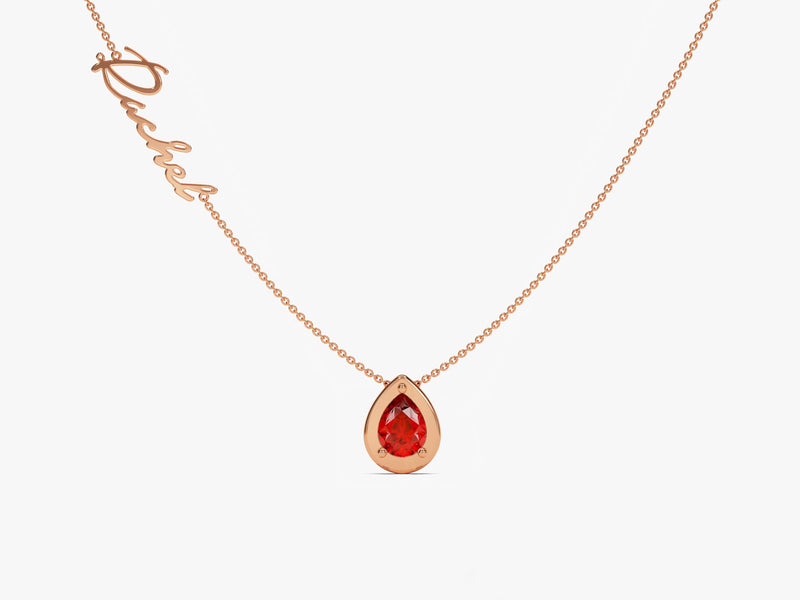 Pear Ruby Birthstone Name Necklace