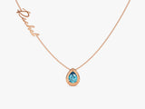 Pear Blue Topaz Birthstone Name Necklace