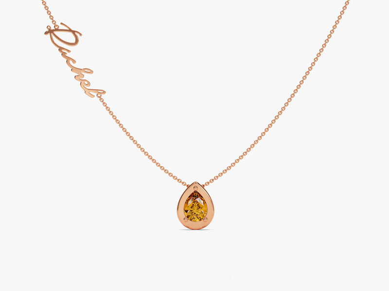 Pear Citrine Birthstone Name Necklace