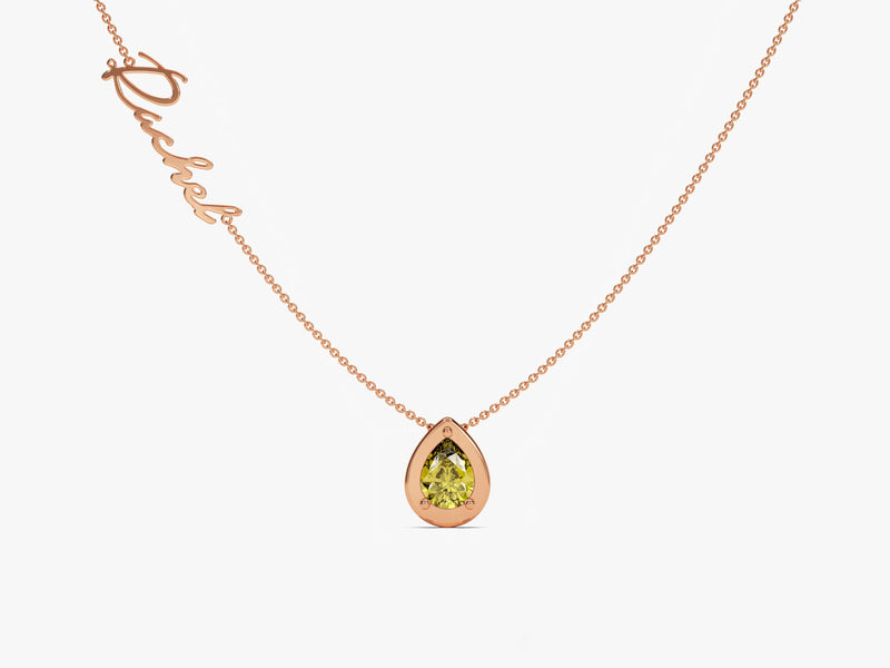 Pear Peridot Birthstone Name Necklace