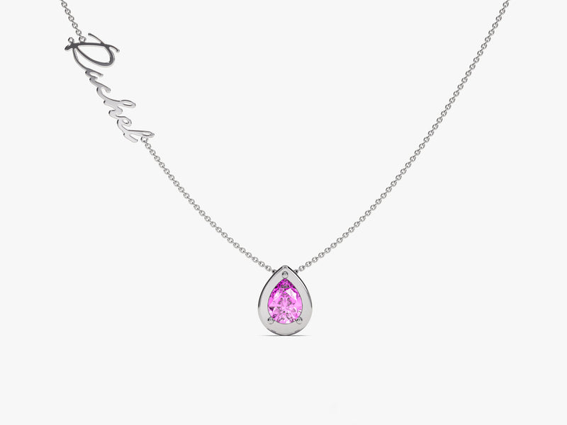 Pear Pink Tourmaline Birthstone Name Necklace