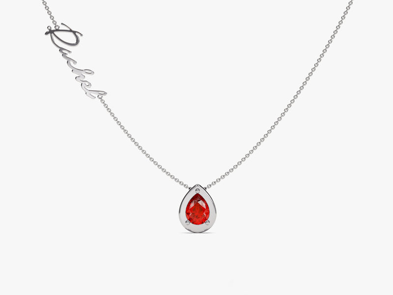 Pear Ruby Birthstone Name Necklace