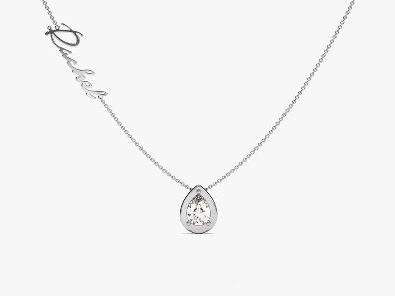 Pear Diamond Birthstone Name Necklace