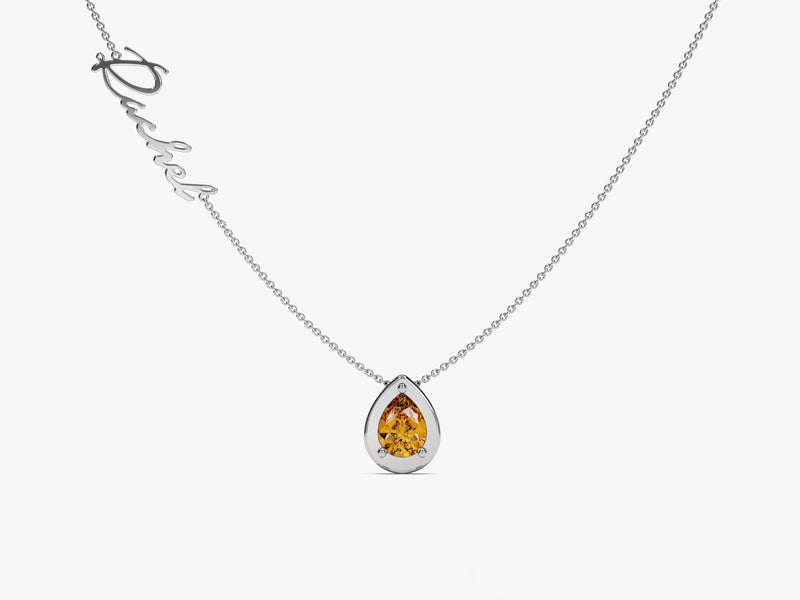 Pear Citrine Birthstone Name Necklace