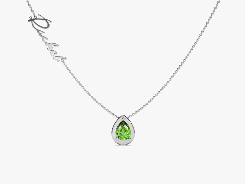 Pear Emerald Birthstone Name Necklace