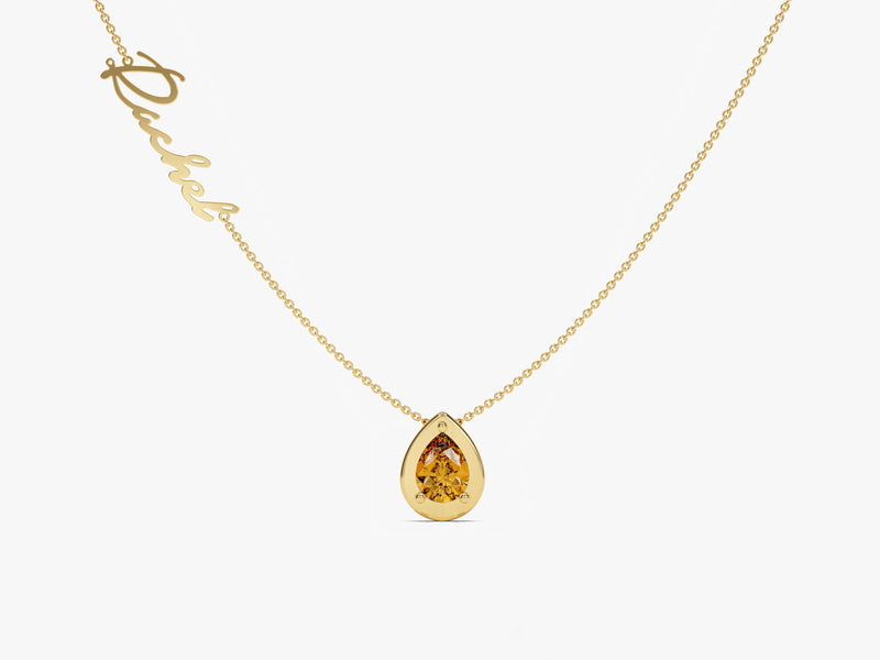 Pear Citrine Birthstone Name Necklace