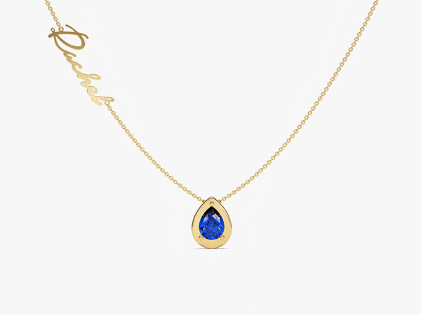 Pear Sapphire Birthstone Name Necklace