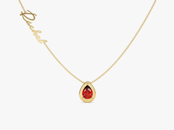 Pear Garnet Birthstone Name Necklace