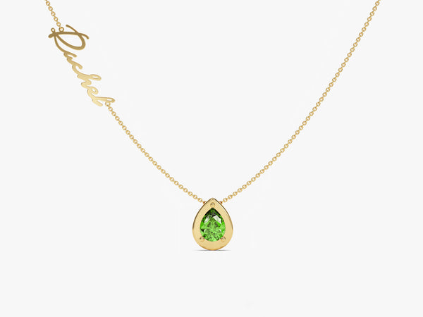 Pear Emerald Birthstone Name Necklace