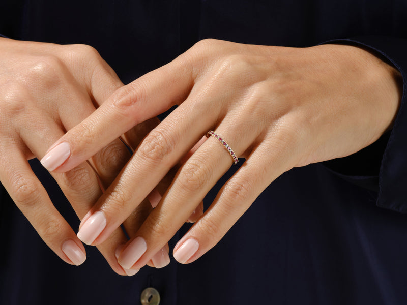 Alternating Pink Tourmaline Birthstone Eternity Ring