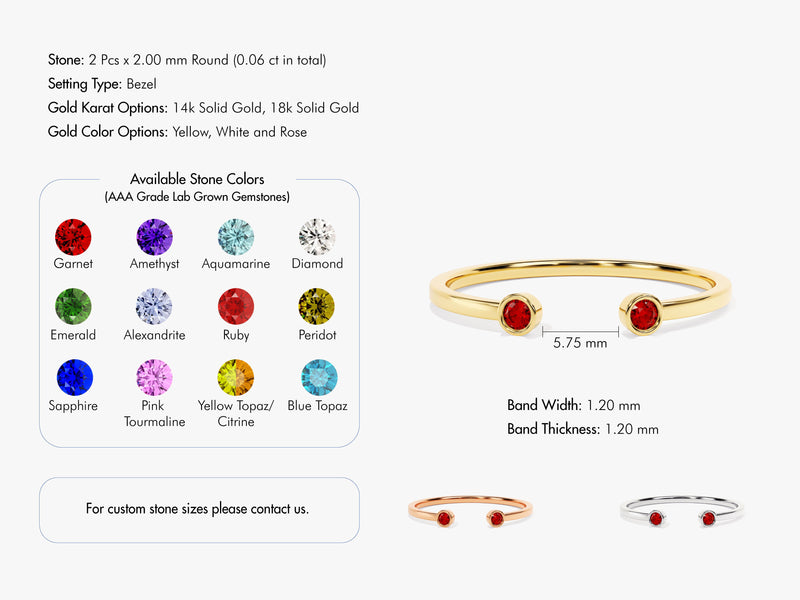 Duo Ruby Birthstone Cuff Ring