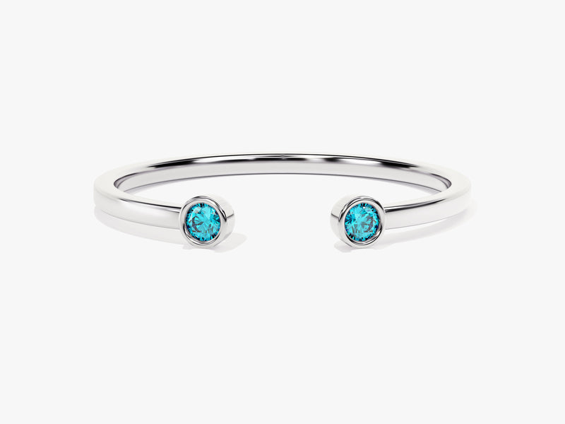 Duo Blue Topaz Birthstone Cuff Ring