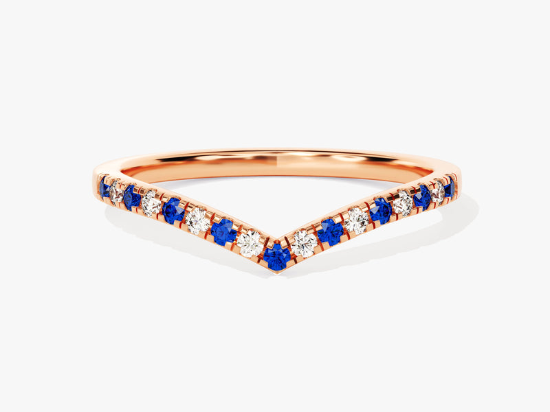 Chevron Alternating Sapphire Birthstone Ring