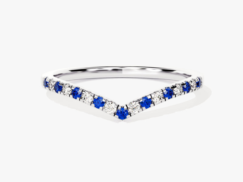 Chevron Alternating Sapphire Birthstone Ring