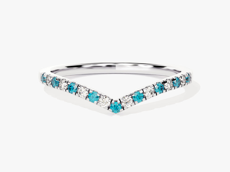 Chevron Alternating Blue Topaz Birthstone Ring