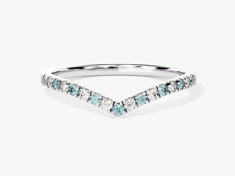 Chevron Alternating Aquamarine Birthstone Ring