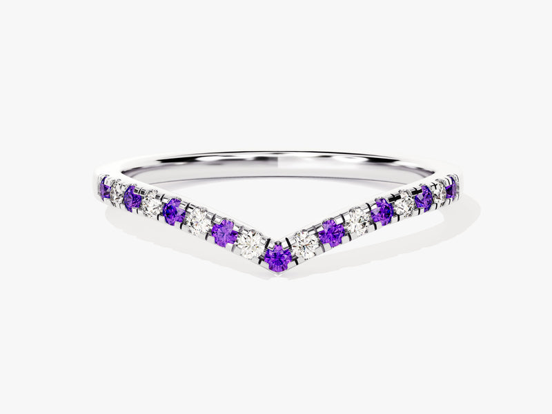 Chevron Alternating Amethyst Birthstone Ring